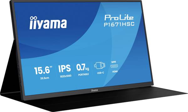 Ecran portatif Iiyama ProLite P1671HSC-B1  CEE D (A - G) 39.6 cm 15.6 pouces  1920 x 1080 pixels 16:9 3 ms HDMI™, casque (jack 3,5 mm), USB-C® IPS LED