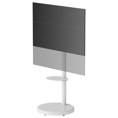 Un tableau blanc moderne, autoportant, rectangulaire avec une base circulaire et un support vertical. Le tableau est divisé en trois sections.