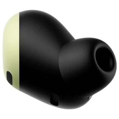 Un écouteur sans fil noir et beige unique, doté d'un design ergonomique et fluide avec des ports de microphone visibles.
