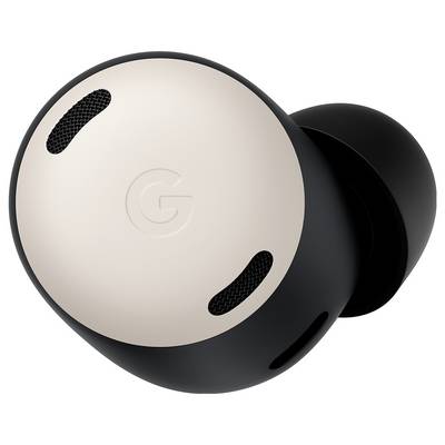 Un écouteur sans fil avec une surface tactile beige et une base noire, affichant le logo 'G'.