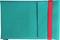 Une housse pour ordinateur portable en feutre turquoise avec fermeture à bande élastique rouge.