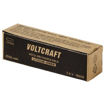 Coffret de batterie lithium-ion rechargeable Voltcraft étiqueté 2550 mAh, 3,6 V 18650.