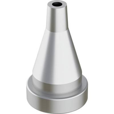 Buse conique en métal avec ouverture supérieure étroite, base large et finition métallique lisse, généralement utilisée pour diriger le flux d'air ou de liquide.