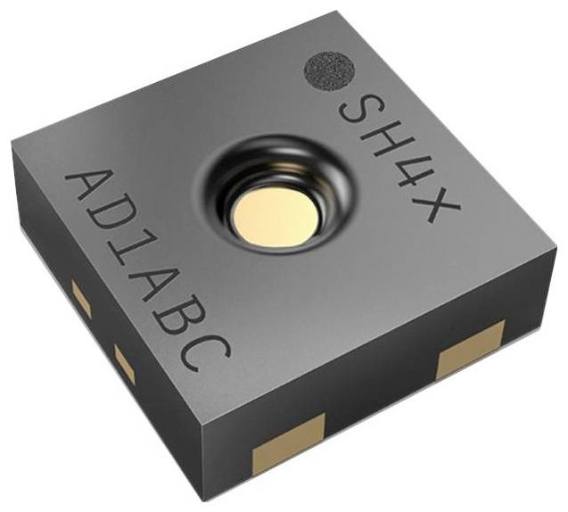 Un petit capteur électronique carré étiqueté 'SH4X' et 'AD1ABC', avec des connecteurs dorés sur les côtés, probablement utilisé pour détecter les changements environnementaux.