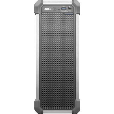 Un serveur en tour Dell PowerEdge T160 grand et rectangulaire, doté d'un panneau avant quadrillé, avec des ports d'alimentation et USB situés près du sommet.