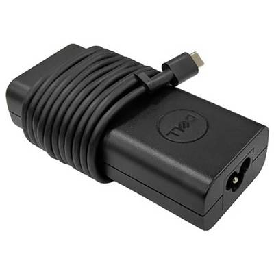 Un chargeur Dell enroulé avec un connecteur USB-C, conçu pour un rangement efficace et un transport facile.