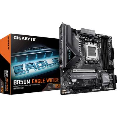 Carte mère 'GIGABYTE B550M EAGLE WIFI' avec boîte. Les caractéristiques incluent un socket AM4, deux emplacements M.2 et une connectivité WiFi.