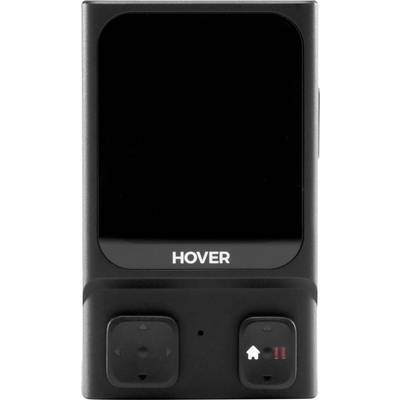 Appareil portatif avec un écran noir sur lequel est inscrit « HOVER », comprenant deux boutons : l'un avec une icône de maison, et l'autre avec deux barres rouges.
