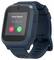 Une montre intelligente bleue affiche un écran d'appel entrant avec des boutons rouge et vert pour refuser ou répondre.