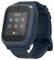 Une montre connectée bleue affichant des icônes de paramètres, volume, musique, appareil photo et connectivité sur son écran, indiquant une batterie à 85%.