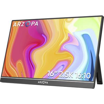 Moniteur portable affichant des couleurs abstraites vibrantes avec le logo 'ARZOPA'. Le texte indique '16" 2,5K 16:10' précisant les caractéristiques de l'écran.