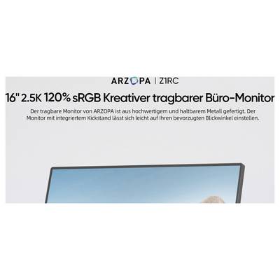 Moniteur portable créatif et de bureau de 16 pouces, 2,5K, 120% sRGB par ARZOPA avec support intégré et angle de vue ajustable.