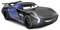 Une voiture de course animée élégante, de couleur noire avec des touches bleues et le numéro '20' sur son flanc, arborant une expression déterminée.