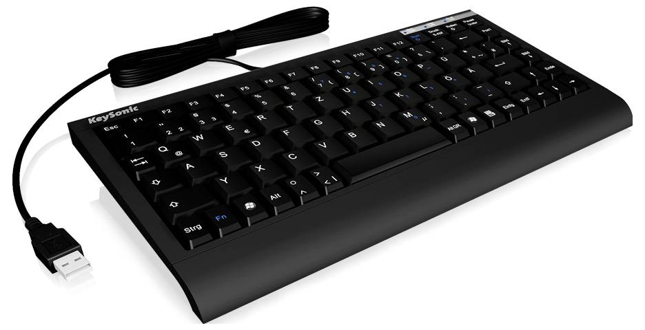 Un clavier USB noir au design compact, doté de touches plates et d'une connexion filaire, adapté à une utilisation sur ordinateur de bureau et ordinateur portable.