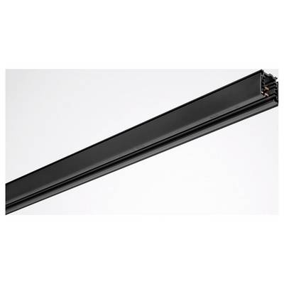 Une piste électrique noire et rectangulaire avec des connecteurs en cuivre visibles à une extrémité, conçue pour les systèmes d'éclairage sur rail montés au plafond.