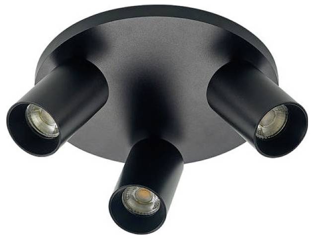 Luminaire plafonnier noir avec trois têtes d'éclairage cylindriques ajustables