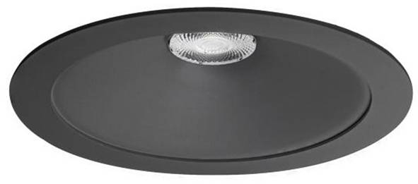 Un luminaire de plafond encastré noir avec un design circulaire et une ampoule centrale.