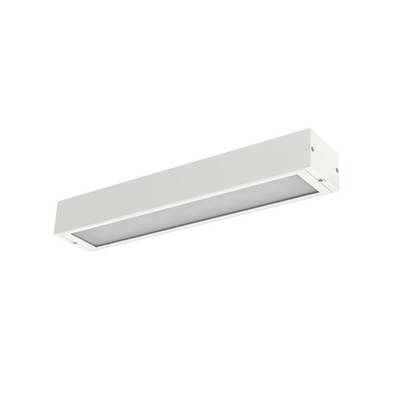 Luminaire de plafond rectangulaire blanc avec une longue ouverture encastrée, présenté sur un fond blanc uni.