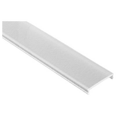 Une bande de plastique rectangulaire translucide avec un haut plat et un bas ouvert, possiblement utilisée à des fins de scellement ou de couverture.