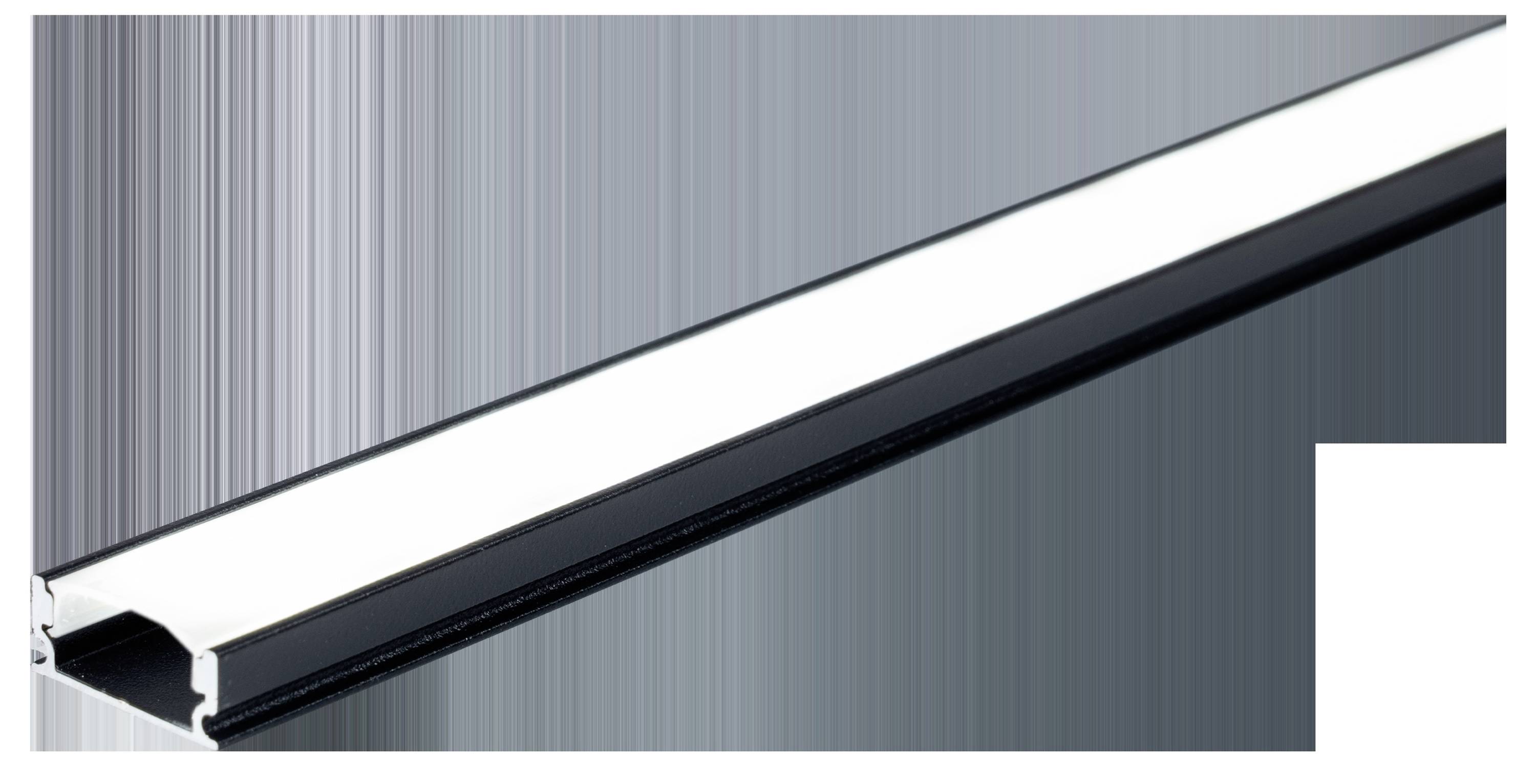 Un élégant luminaire LED linéaire noir et blanc, présenté selon une vue en angle soulignant son design épuré et sa finition moderne.