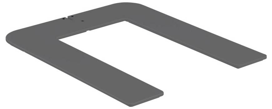 Un support en forme de U gris posé à plat, utilisé à des fins structurelles ou de montage avec des arêtes arrondies.