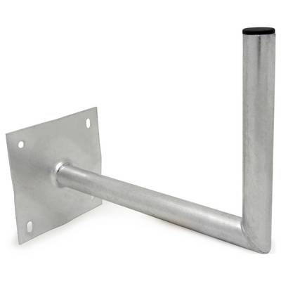 Support mural en acier avec une base plate et un bras cylindrique, conçu pour soutenir les antennes ou équipements similaires.