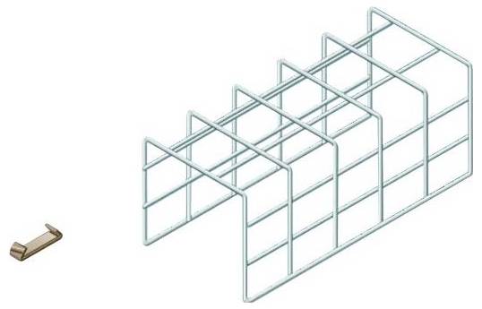 Un dessin fil de fer crée une illusion d'optique d'une forme tridimensionnelle en escaliers avec un petit objet en forme de L brun sur la gauche.