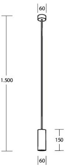 Dessin technique d'une tige verticale ou d'un cintre avec une petite boucle au sommet et un poids rectangulaire à la base, étiqueté 60 en haut et en bas, 1.500 à gauche, et 150 près de la base.