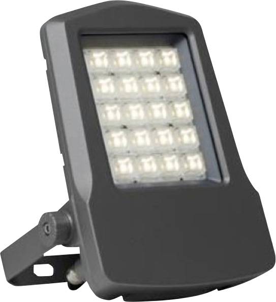Projecteur LED noir avec support de montage réglable et panneau lumineux rectangulaire sur fond blanc.
