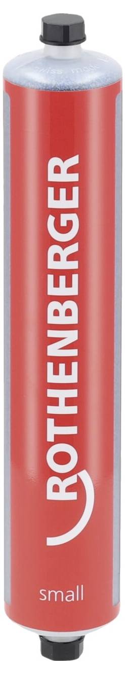 Cylindre rouge 'ROTHENBERGER' étiqueté 'petit', probablement une cartouche de gaz ou un accessoire d'outil similaire.