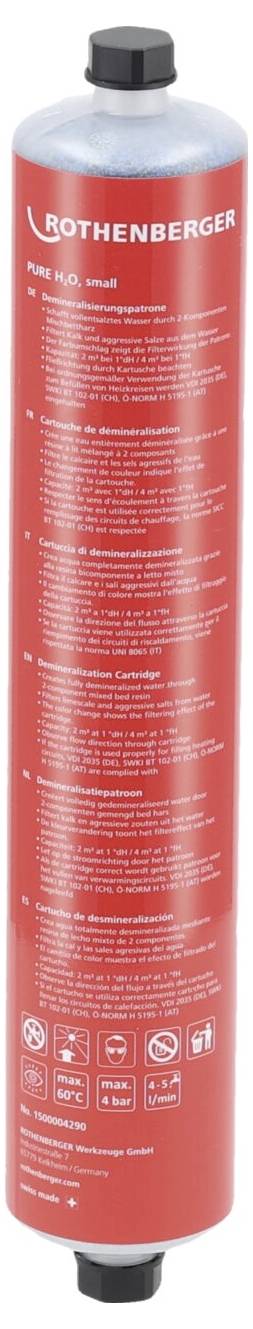 «Une bouteille de gaz Rothenberger rouge avec des instructions de sécurité et d'utilisation en texte blanc, comportant des symboles de sécurité en bas.»