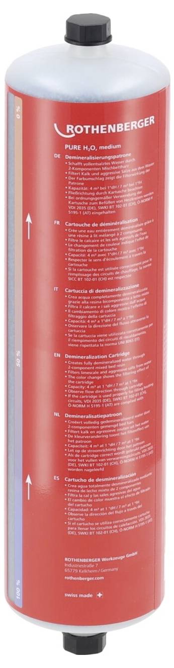 Bouteille de gaz rouge ROTHENBERGER de grande taille avec un capuchon noir, affichant des instructions de sécurité et des détails du produit en texte blanc.