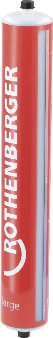 Une bouteille de gaz MAPP rouge Rothenberger avec un embout noir, utilisée pour des applications de chauffage à haute température dans les travaux de plomberie et de chauffage, ventilation et climatisation (CVC).