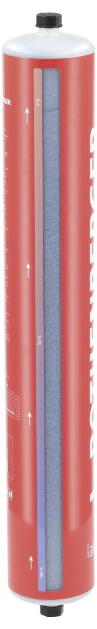 Cylindre à gaz rouge cylindrique portant la marque 'Rothenberger' et des indicateurs de pression, utilisé à des fins industrielles.