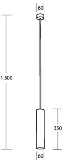 Dessin technique d'une tige cylindrique verticale ou poignée avec des dimensions indiquées : 60 en haut et en bas, 350 pour la section inférieure, et 1.500 pour la hauteur totale.
