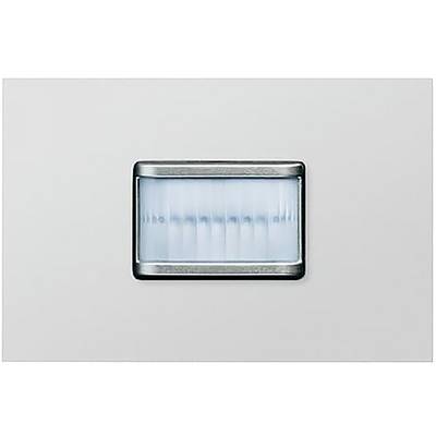 Un capteur rectangulaire métallique avec un centre en verre dépoli sur un fond gris clair.