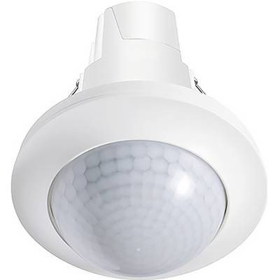 Un capteur de mouvement monté au plafond avec un boîtier blanc et une lentille à motif hexagonal, conçu pour détecter le mouvement dans une pièce.