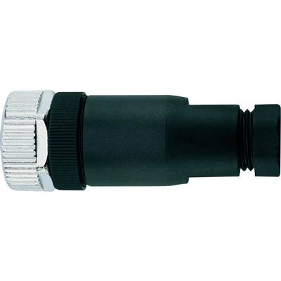 Une image en gros plan d'un connecteur de câble industriel noir avec un boulon métallique argenté à l'extrémité. Le connecteur semble conçu pour un usage intensif.