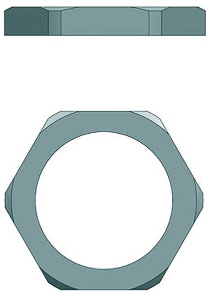 Vues de dessus et de face d'un écrou hexagonal, illustrant sa forme et ses dimensions.