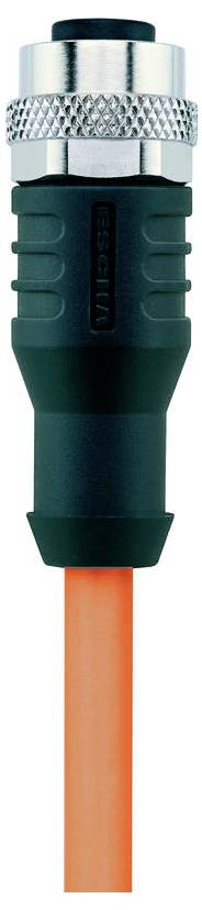 Une image en gros plan d'un connecteur électrique noir et argenté avec un câble orange, utilisé pour des applications électriques industrielles.