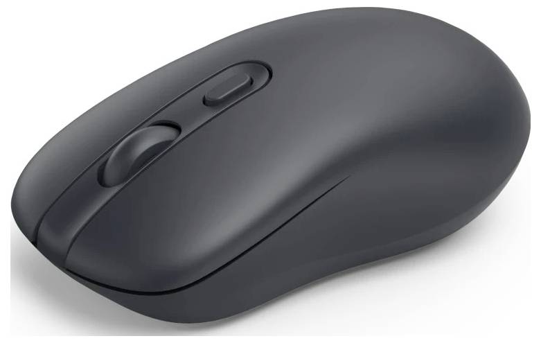 Une souris d'ordinateur sans fil élégante, de couleur noire, équipée d'une molette de défilement et de boutons.