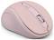 Une souris d'ordinateur sans fil rose, avec des boutons et une molette de défilement, conçue pour un usage ergonomique.