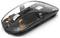 Une souris d'ordinateur sans fil élégante avec des composants internes visibles, comprenant un récepteur USB rangé à l'intérieur, sur un fond blanc.