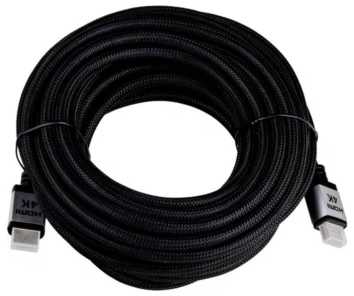Un câble HDMI noir enroulé, étiqueté '4K', adapté aux connexions vidéo et audio haute résolution.