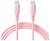 Un câble USB-C rose avec des icônes de foudre sur les connecteurs, indiquant une capacité de charge rapide.