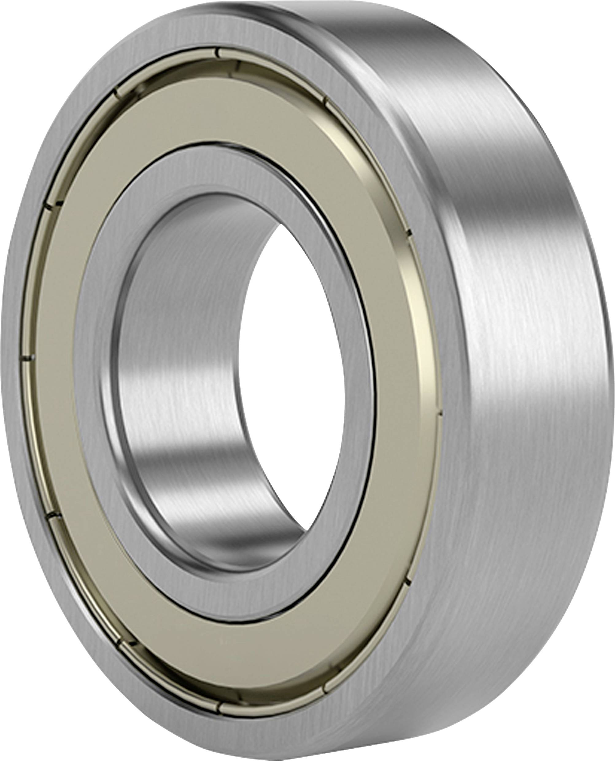 Une image en gros plan d'un roulement à billes, montrant un composant métallique circulaire avec une bague intérieure et extérieure. La surface semble lisse et polie.