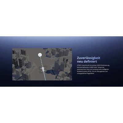 Un graphique 3D montre un avion naviguant au-dessus d'une ville avec une ligne pointillée indiquant sa trajectoire. Le texte indique « Zuverlässigkeit neu definiert », mettant l'accent sur le positionnement GNSS fiable.