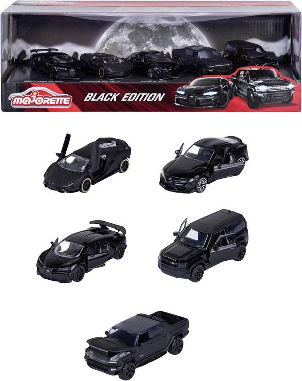 Majorette  Bugatti, Lamborghini, Toyota, Land Rover Black Edition 5 Pieces Gift Pack modèle fini Modèle réduit de voiture