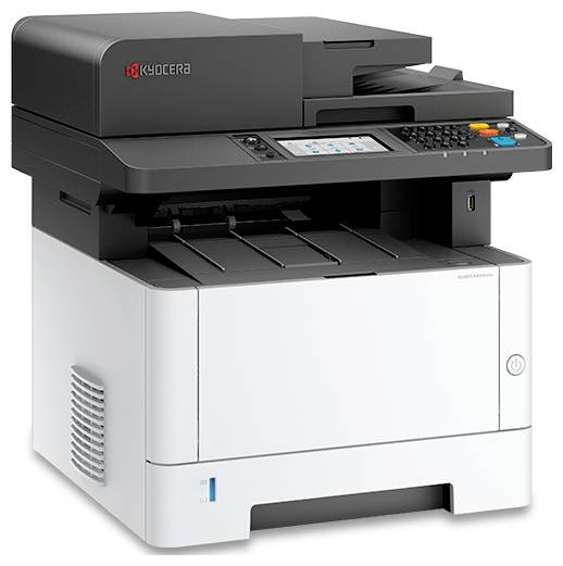 Une imprimante multifonction Kyocera, dotée d'un panneau de commande avec des boutons et un affichage numérique, adaptée à un usage bureautique.