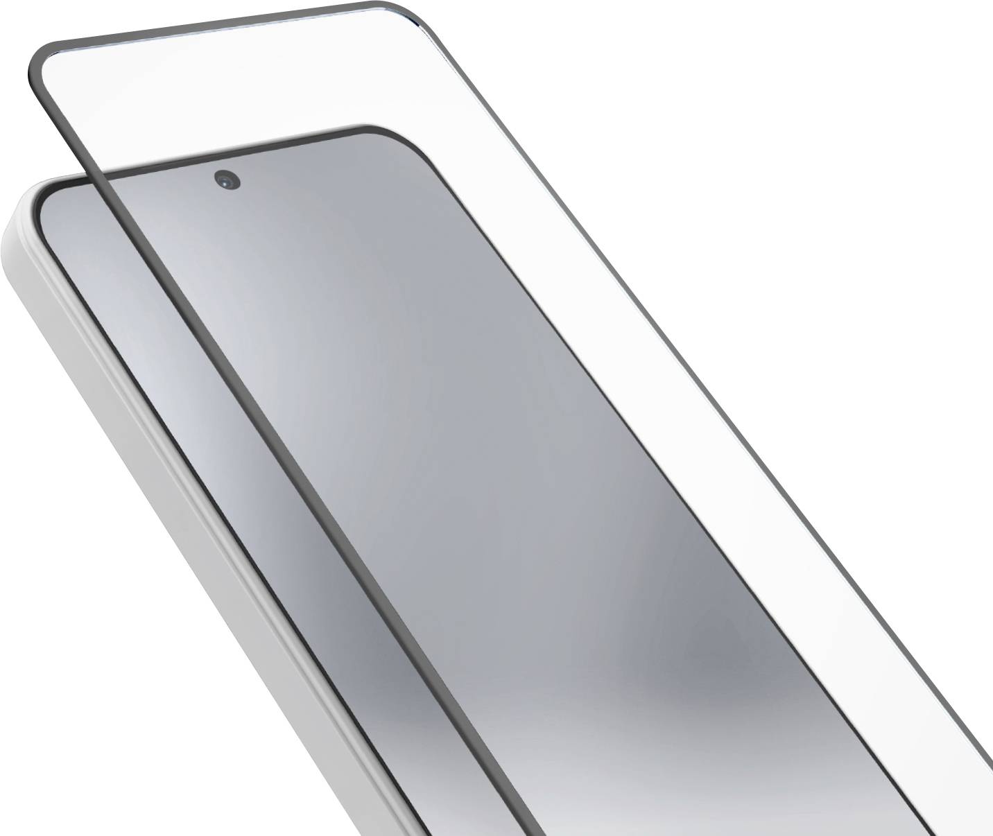 Un smartphone avec un protecteur d'écran en verre trempé partiellement appliqué, montrant le reflet sur sa surface lisse et élégante.